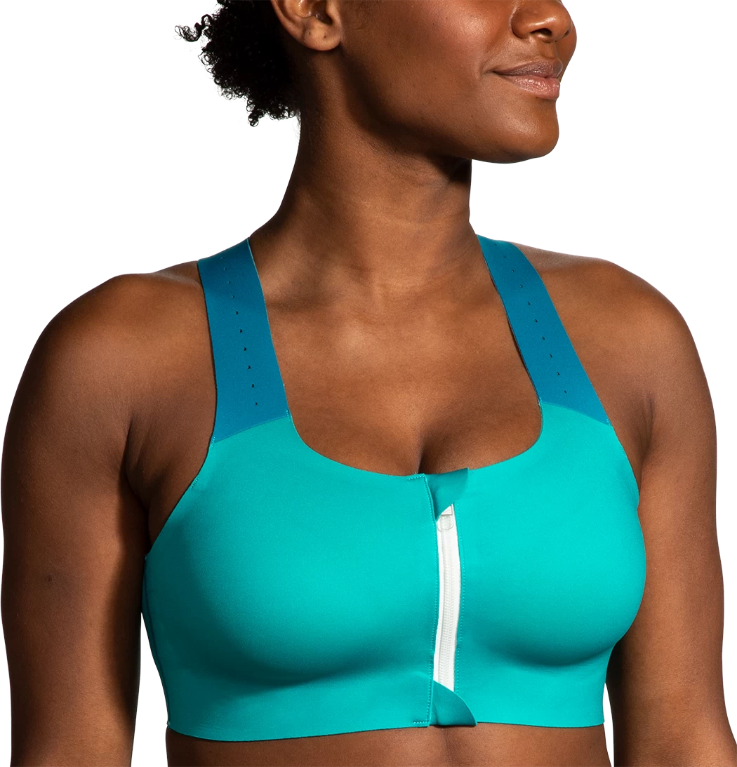BROOKS Women's Dare Zip Run Bra 2.0 (369 - Nile Green/Lagoon/Light Mint) - Image 2
