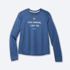 BROOKS Women's Distance Graphic Long Sleeve (406 - Blue Ash/Dear Running)