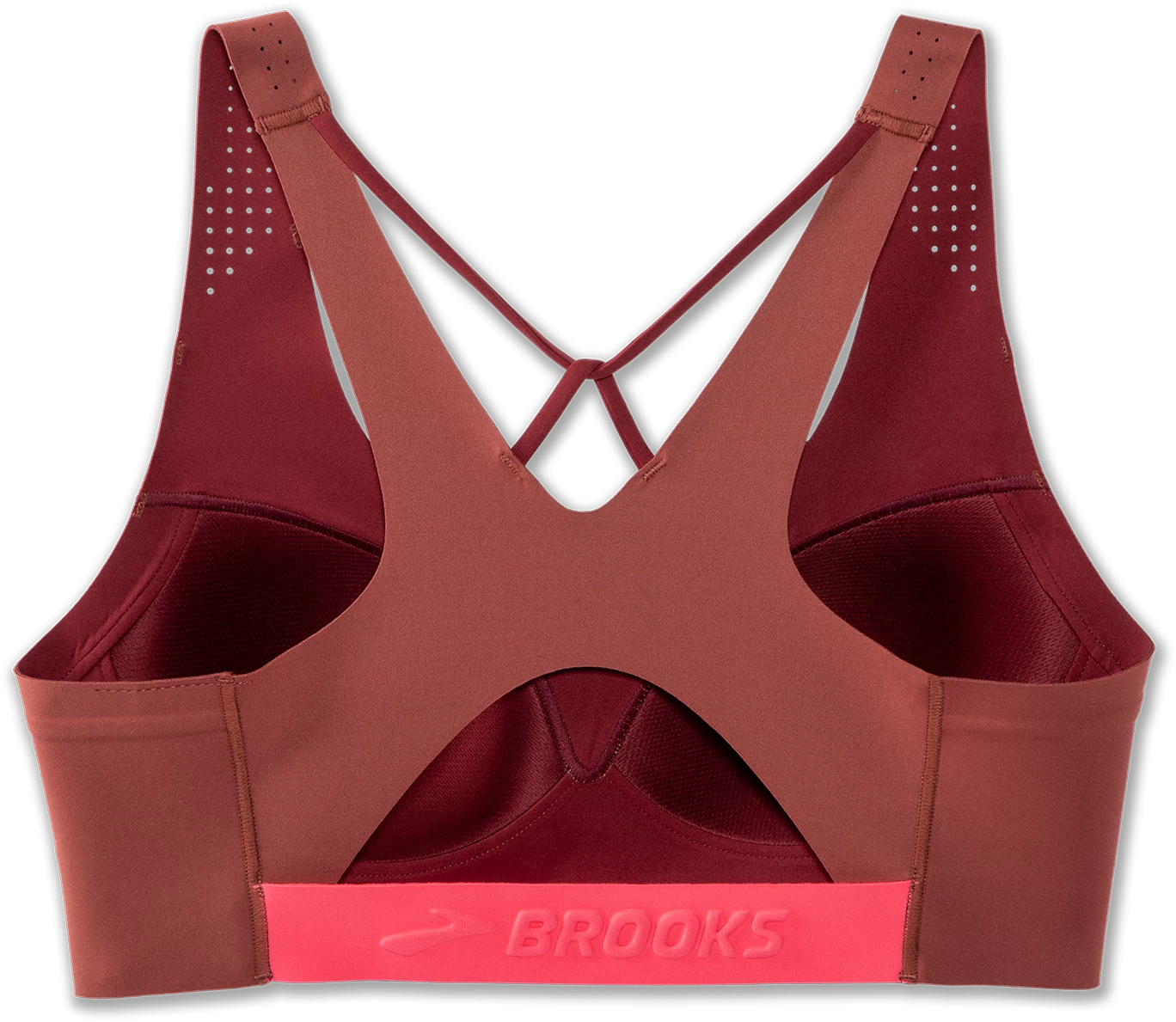 BROOKS Women's Dare V Neck Run Bra (691 - Terracotta/Fluoro Pink) - Image 2
