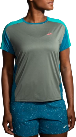 BROOKS Women's Sprint Free Short Sleeve 2.0 (367 - Dark Pebble/Lagoon/Nile Green)