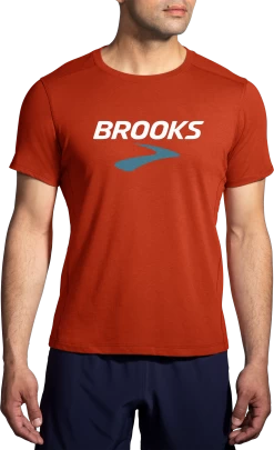 Men's Distance Short Sleeve 2.0 (609 - Heather Red Clay/Brooks Logo)